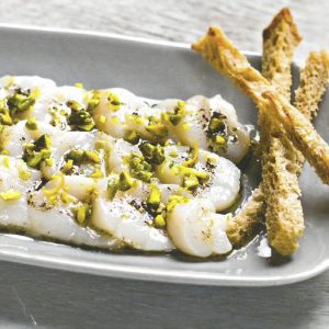 receta carpaccio de vieiras con pistachos